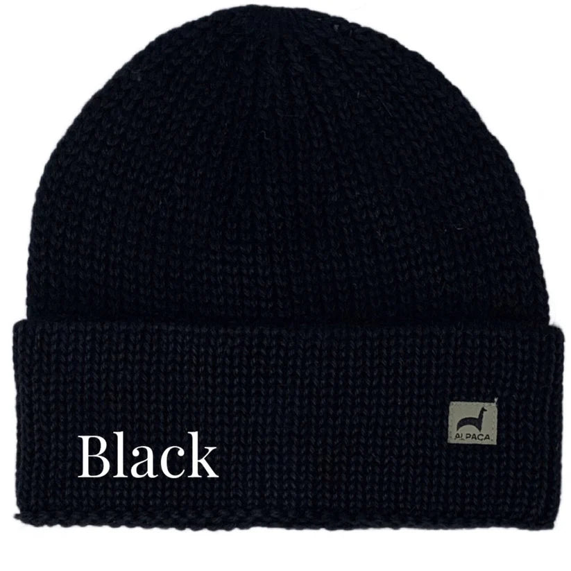 a photo of a basic black knit alpaca winter hat